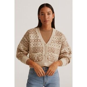 LUSH Fair Isle Knit‎ Button Front Cropped Cardigan Sweater Size S